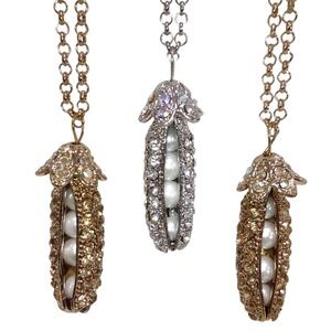 Pea Pod Necklace Pearl Rhinestone Gold Silver Tone Fashion‎ Jewelry Women